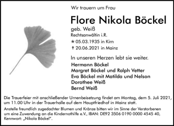 Traueranzeige von Flore Nikola Böckel von vrm-trauer