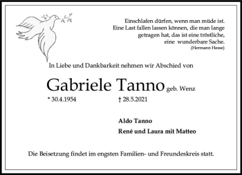 Traueranzeige von Gabriele Tanno von vrm-trauer