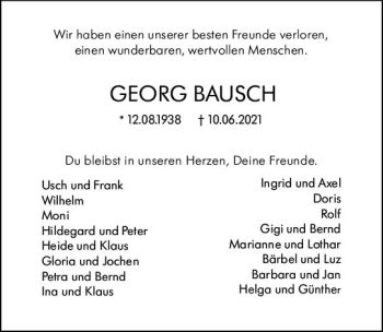 Traueranzeige von Georg Bausch von vrm-trauer