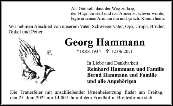 Traueranzeige von Georg Hammann von vrm-trauer