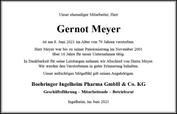 Traueranzeige von Gernot Meyer von vrm-trauer