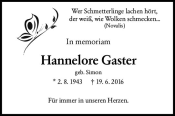 Traueranzeige von Hannelore Gaster von vrm-trauer