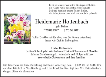 Traueranzeige von Heidemarie Hottenbach von vrm-trauer
