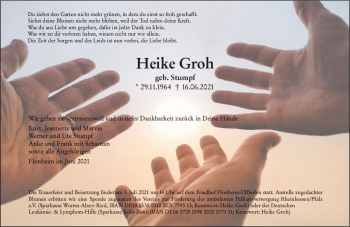 Traueranzeige von Heike Groh von vrm-trauer