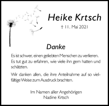 Traueranzeige von Heike Krtsch von vrm-trauer