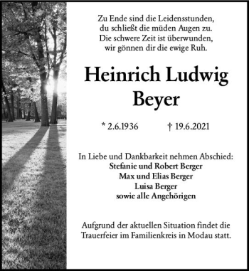 Traueranzeige von Heinrich Ludwig Beyer von vrm-trauer