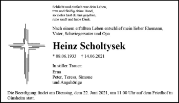 Traueranzeige von Heinz Scholtysek von vrm-trauer