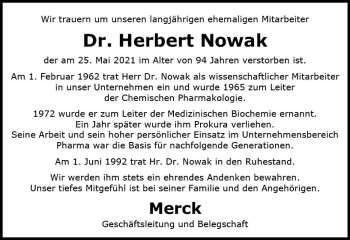 Traueranzeige von Herbert Nowak von vrm-trauer
