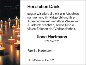 Traueranzeige von Ilona Hartmann von vrm-trauer