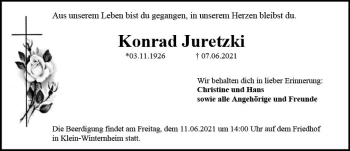 Traueranzeige von Konrad Juretzki von vrm-trauer
