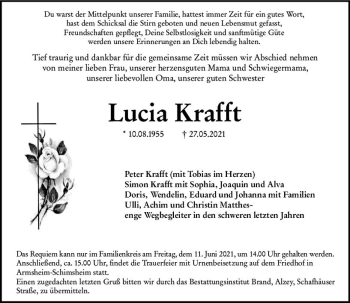 Traueranzeige von Lucia Krafft von vrm-trauer