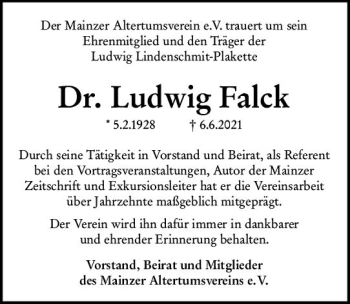 Traueranzeige von Ludwig Falck von vrm-trauer