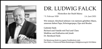 Traueranzeige von Ludwig Falck von vrm-trauer