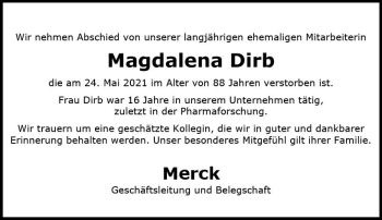 Traueranzeige von Magdalena Dirb von vrm-trauer
