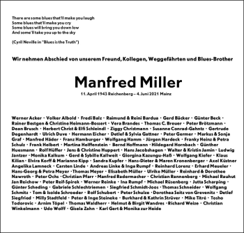 Traueranzeige von Manfred Miller von vrm-trauer