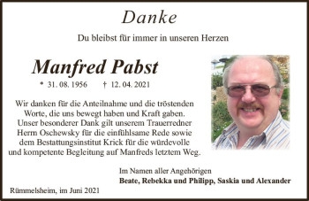 Traueranzeige von Manfred Pabst von vrm-trauer