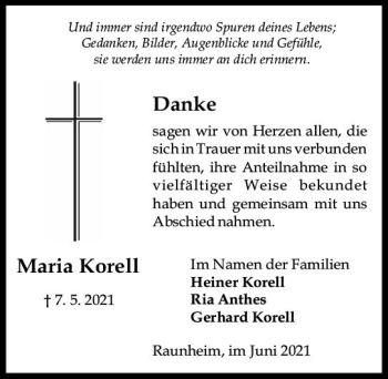 Traueranzeige von Maria Korell von vrm-trauer