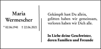 Traueranzeige von Maria Wermescher von vrm-trauer
