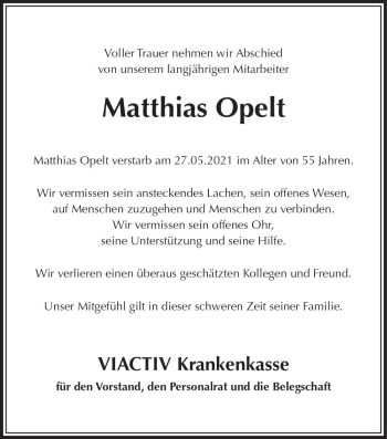 Traueranzeige von Matthias Opelt von vrm-trauer
