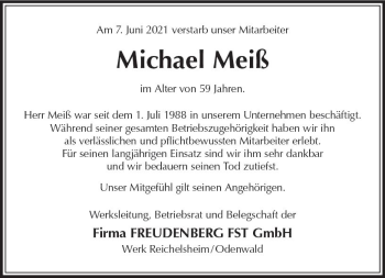 Traueranzeige von Michael Meiß von vrm-trauer
