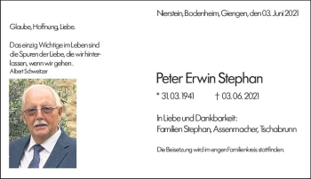 Traueranzeige von Peter Erwin Stephan von vrm-trauer
