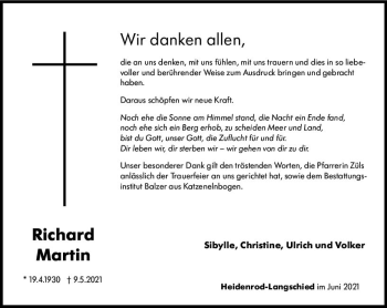Traueranzeige von Richard Martin von vrm-trauer