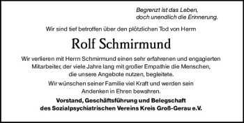 Traueranzeige von Rolf Schmirmund von vrm-trauer