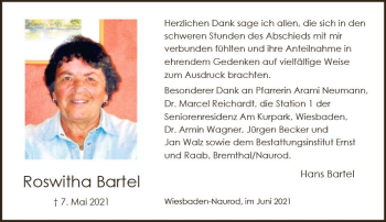 Traueranzeige von Roswitha Bartel von vrm-trauer