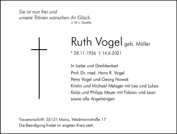 Traueranzeige von Ruth Vogel von vrm-trauer