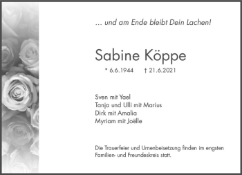 Traueranzeige von Sabine Köppe von vrm-trauer