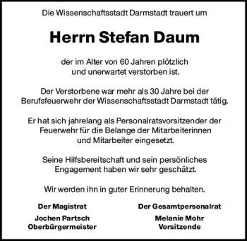 Traueranzeige von Stefan Daum von vrm-trauer