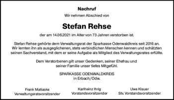 Traueranzeige von Stefan Rehse von vrm-trauer