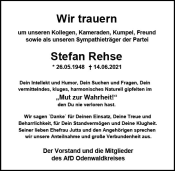 Traueranzeige von Stefan Rehse von vrm-trauer