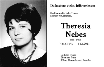 Traueranzeige von Theresia Nebes von vrm-trauer