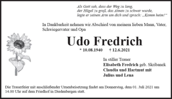 Traueranzeige von Udo Fredrich von vrm-trauer