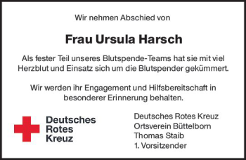 Traueranzeige von Ursula Harsch von vrm-trauer