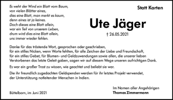 Traueranzeige von Ute Jäger von vrm-trauer
