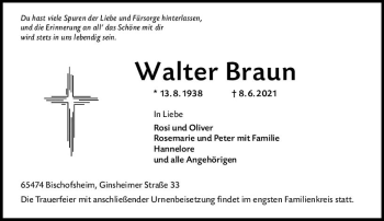 Traueranzeige von Walter Braun von vrm-trauer