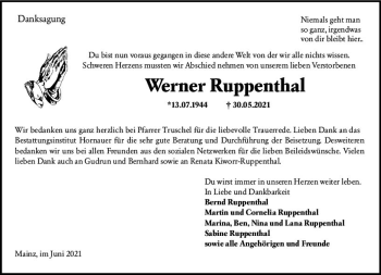 Traueranzeige von Werner Ruppenthal von vrm-trauer