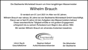 Traueranzeige von Wilhelm Brauch von vrm-trauer