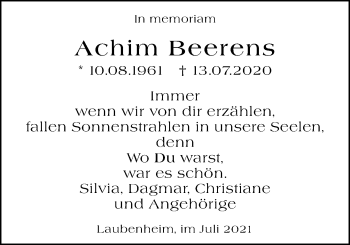 Traueranzeige von Achim Beerens von vrm-trauer
