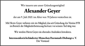 Traueranzeige von Alexander Geyer von vrm-trauer