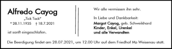 Traueranzeige von Alfredo Cayog von vrm-trauer
