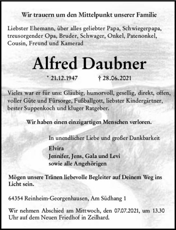 Traueranzeige von Alfred Daubner von vrm-trauer