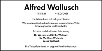 Traueranzeige von Alfred Wallusch von vrm-trauer