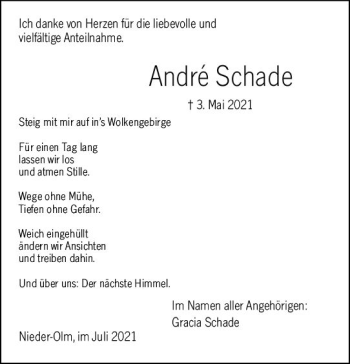 Traueranzeige von Andre Schade von vrm-trauer
