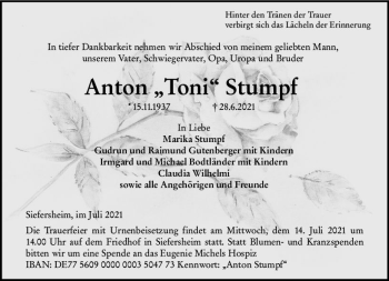 Traueranzeige von Anton Stumpf von vrm-trauer
