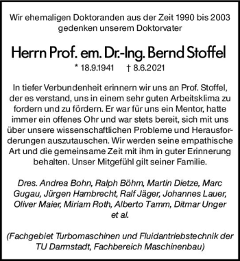 Traueranzeige von Bernd Stoffel von vrm-trauer