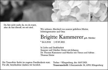 Traueranzeige von Brigitte Kammerer von vrm-trauer