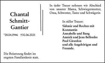 Traueranzeige von Chantal Schmitt-Gantier von vrm-trauer